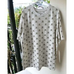 AlphaBeta Mens‎ 3XL White Palm Tree Print Short Sleeve Cotton Blend T-Shirt